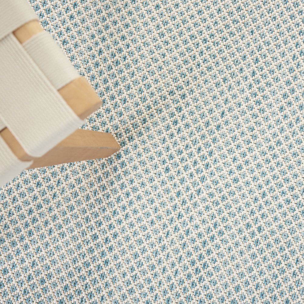 9' X 12' Aqua And Ivory Indoor Outdoor Area Rug