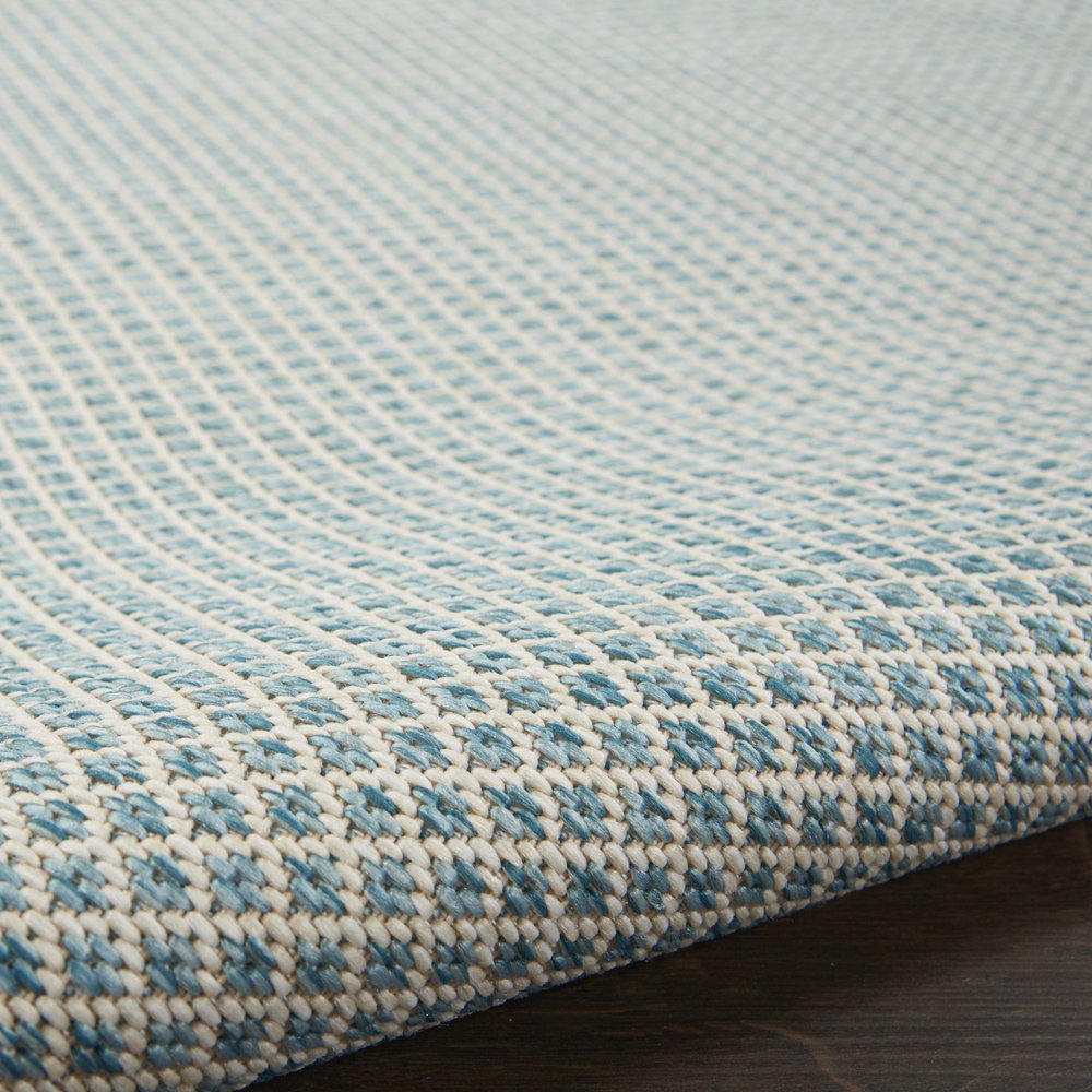 8' Aqua And Ivory Square Indoor Outdoor Area Rug