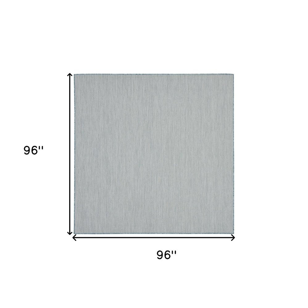 8' Aqua And Ivory Square Indoor Outdoor Area Rug
