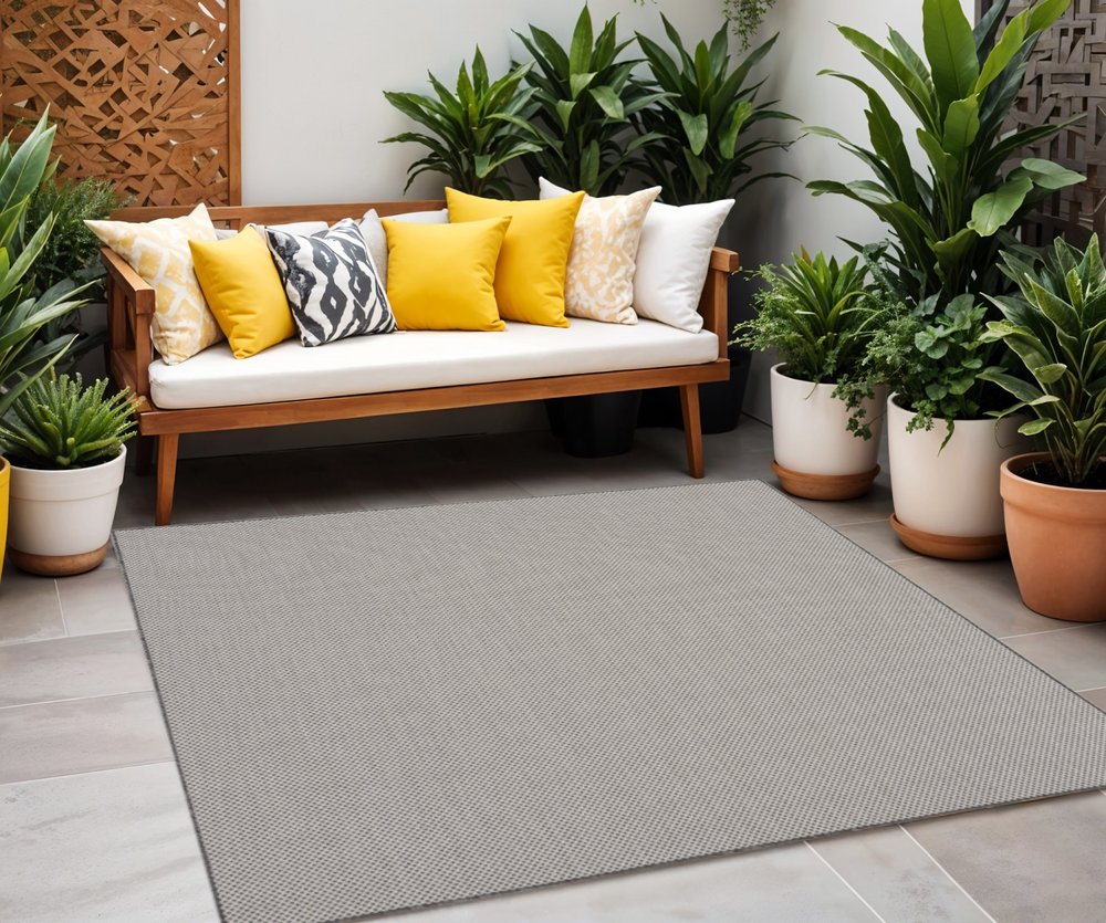 8' Charcoal Square Geometric Power Loom Area Rug