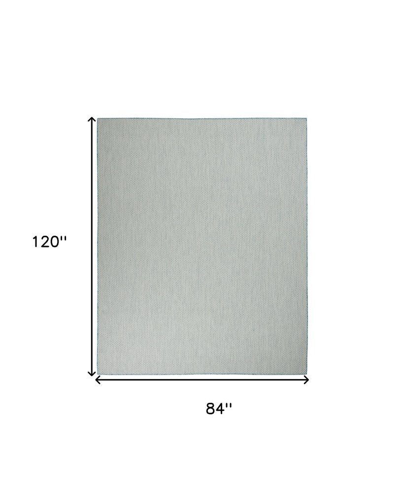 7' X 10' Aqua And Ivory Indoor Outdoor Area Rug