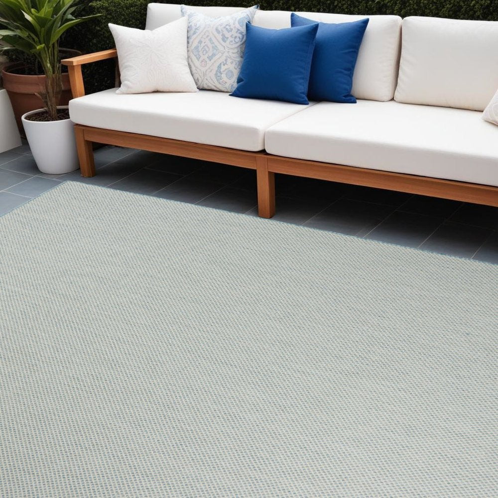 8' X 10' Aqua And Ivory Indoor Outdoor Area Rug