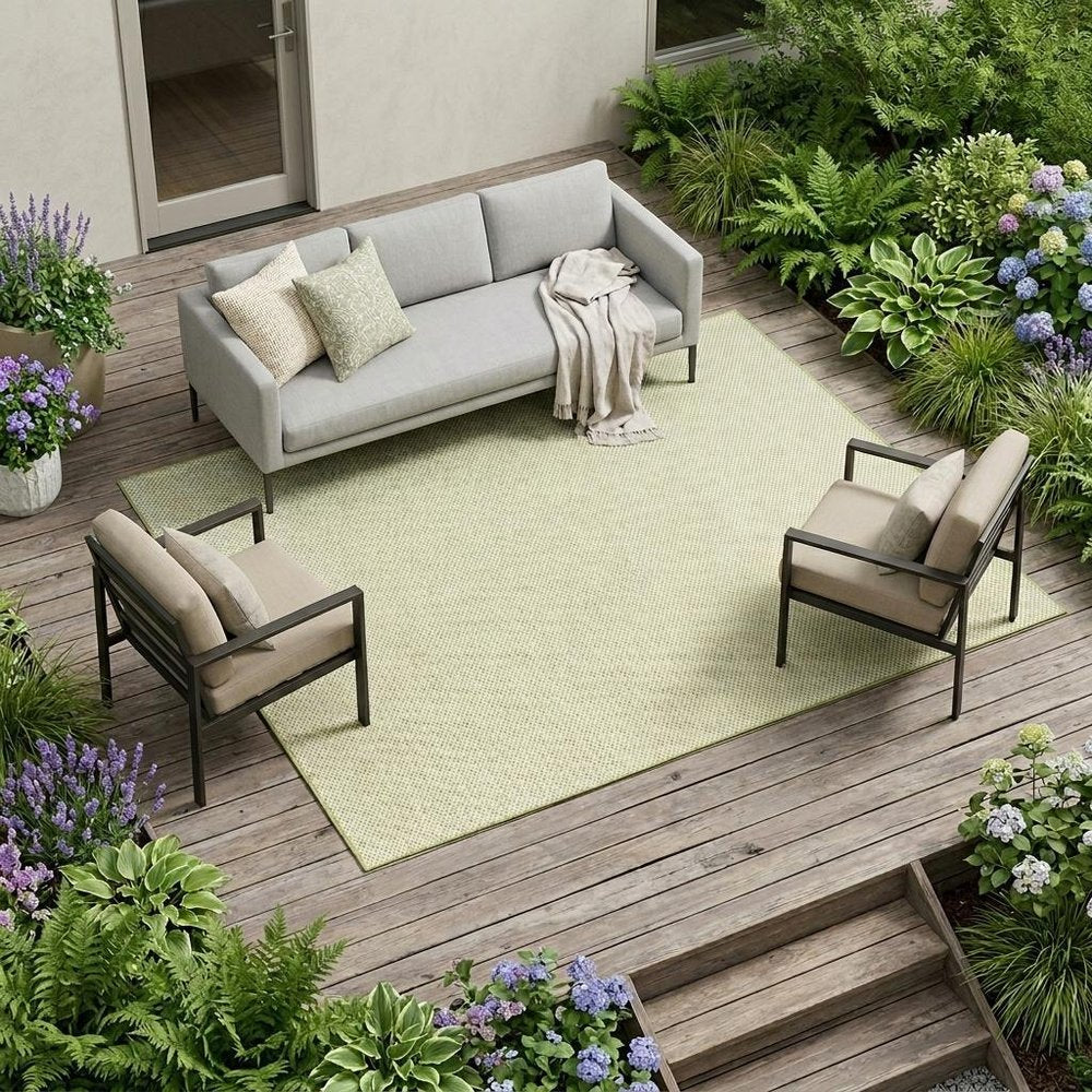 7' X 10' Green And Ivory Indoor Outdoor Area Rug