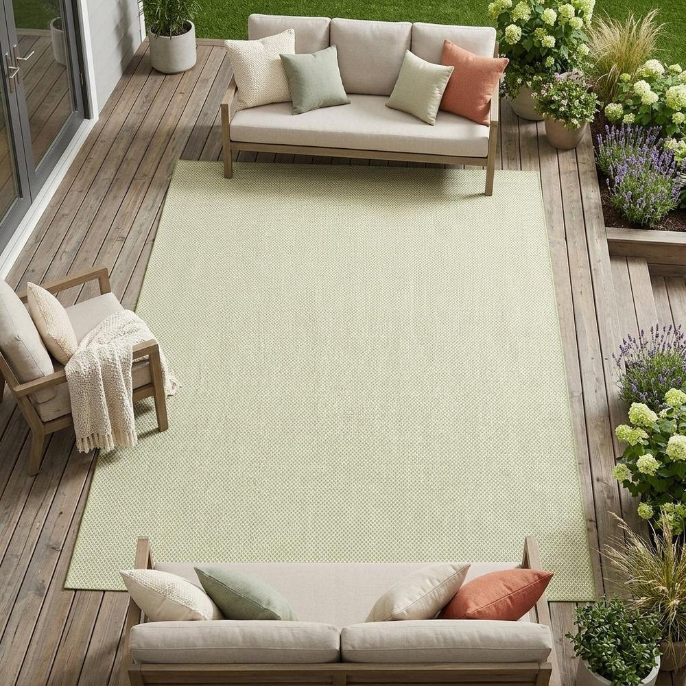 8' X 10' Green And Ivory Indoor Outdoor Area Rug