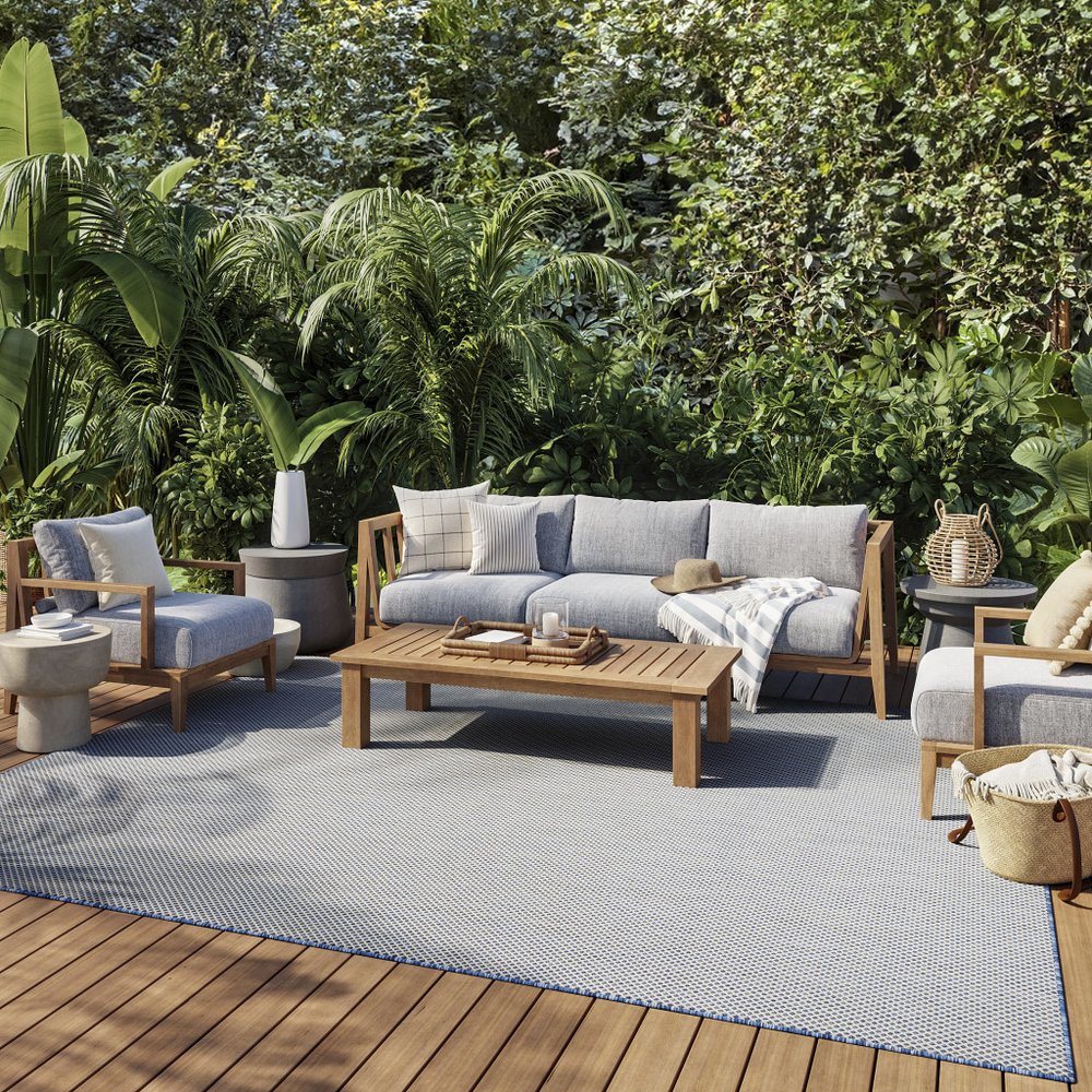 8' X 10' Blue And Ivory Indoor Outdoor Area Rug