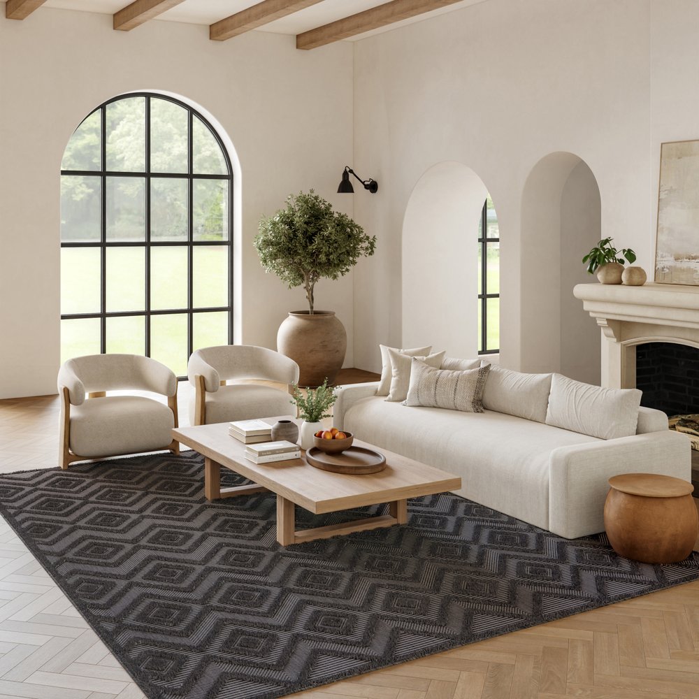 7' X 10' Black Indoor Outdoor Area Rug