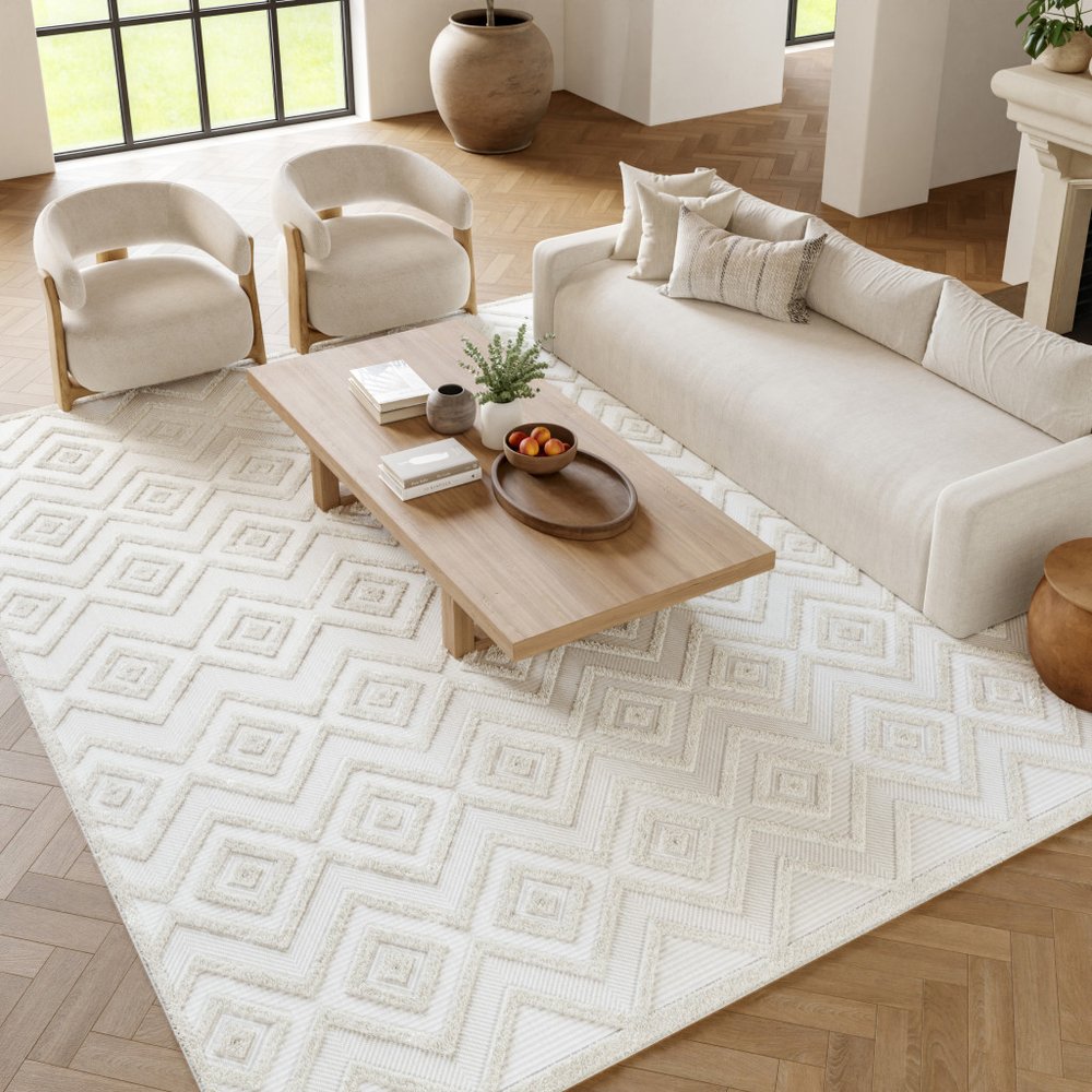 7' X 10' Ivory And White Indoor Outdoor Area Rug