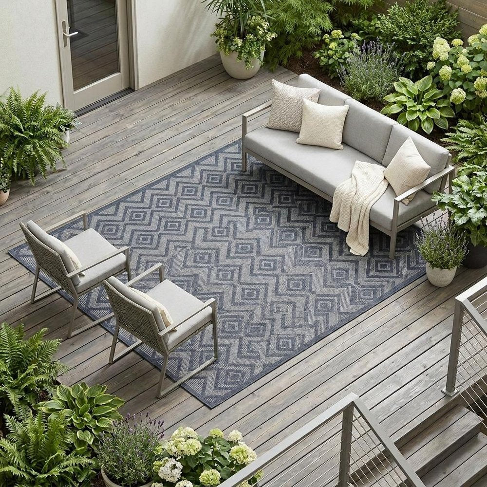 9' X 12' Navy Blue Indoor Outdoor Area Rug