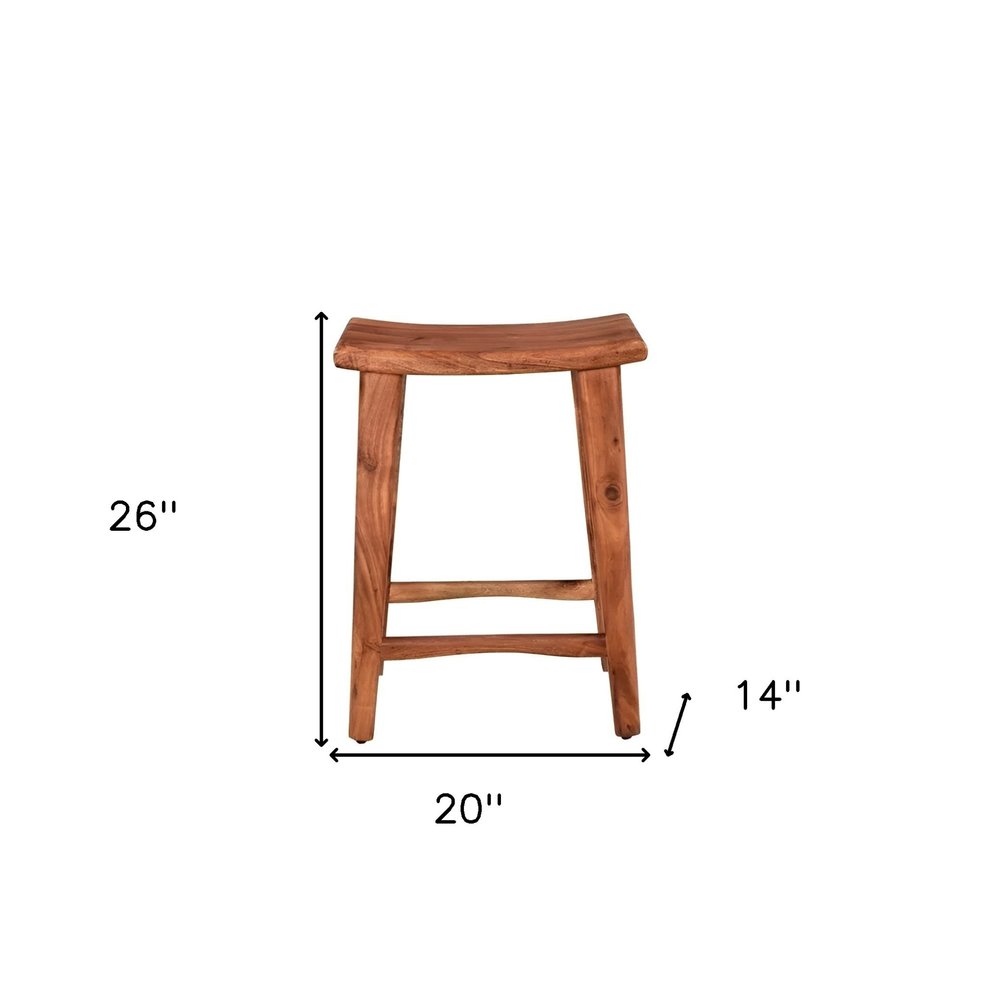 26" Brown Solid Wood Backless Bar Chair