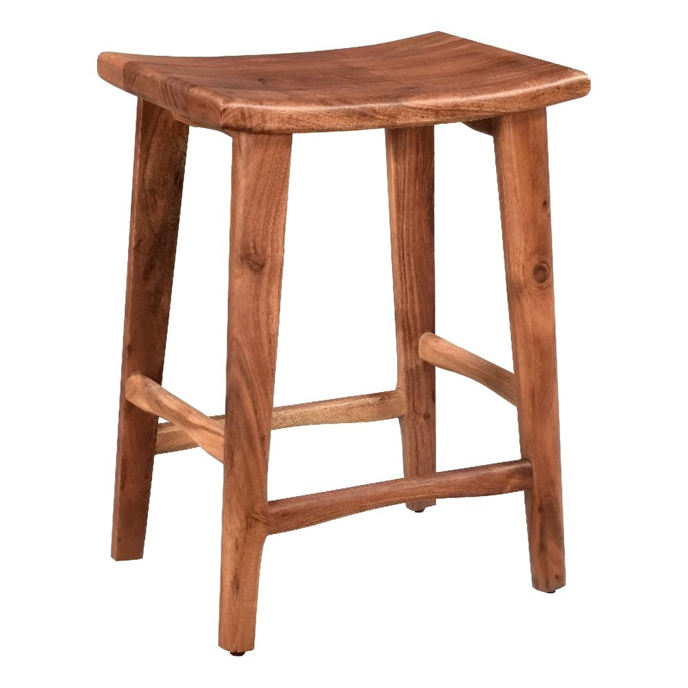 26" Brown Solid Wood Backless Bar Chair