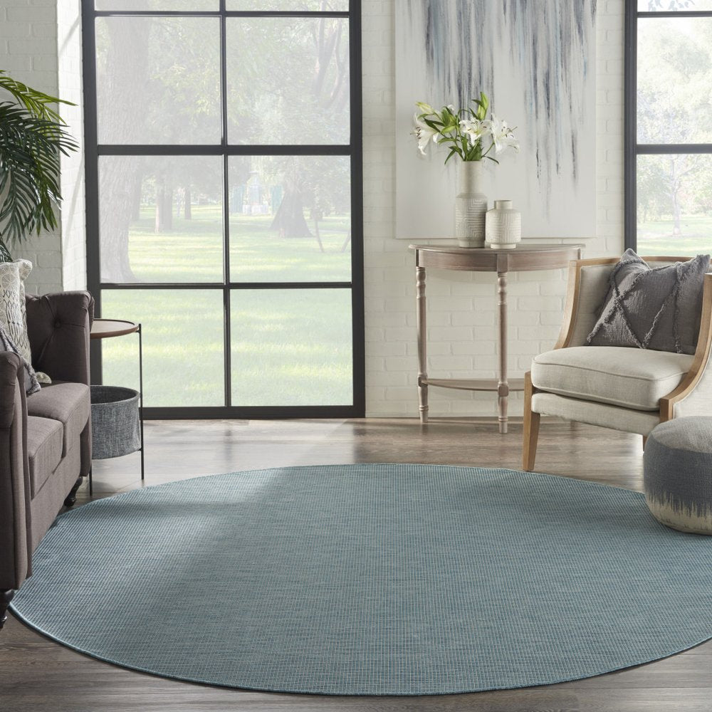8' Aqua Round Power Loom Area Rug