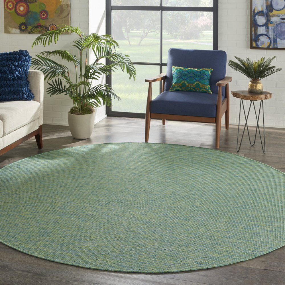 8' Blue Round Indoor Outdoor Area Rug