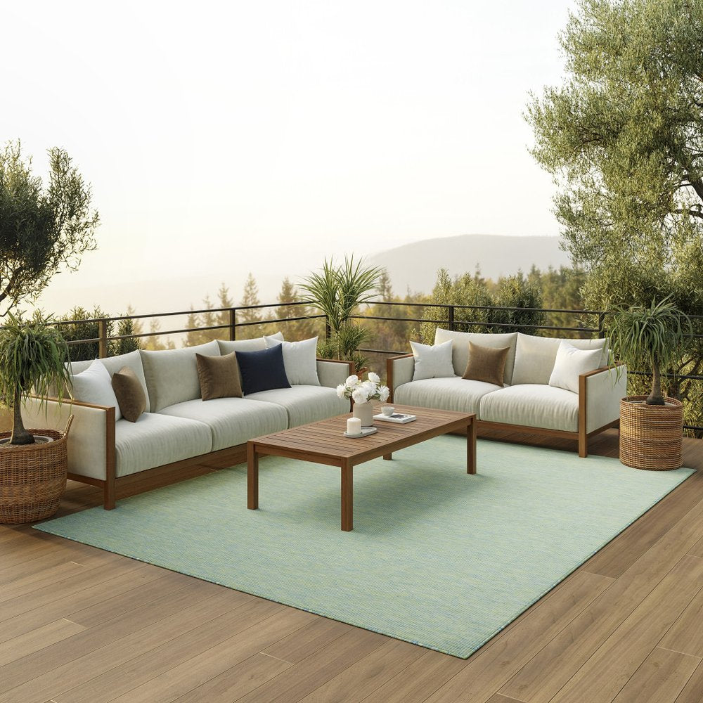 7' X 10' Blue and Green Indoor Outdoor Area Rug