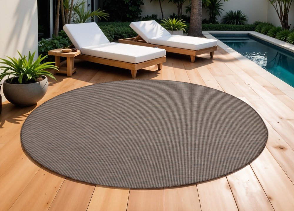 8' Brown Round Power Loom Area Rug