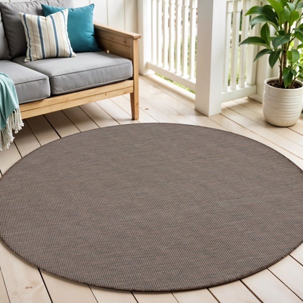 6' Brown Round Power Loom Area Rug