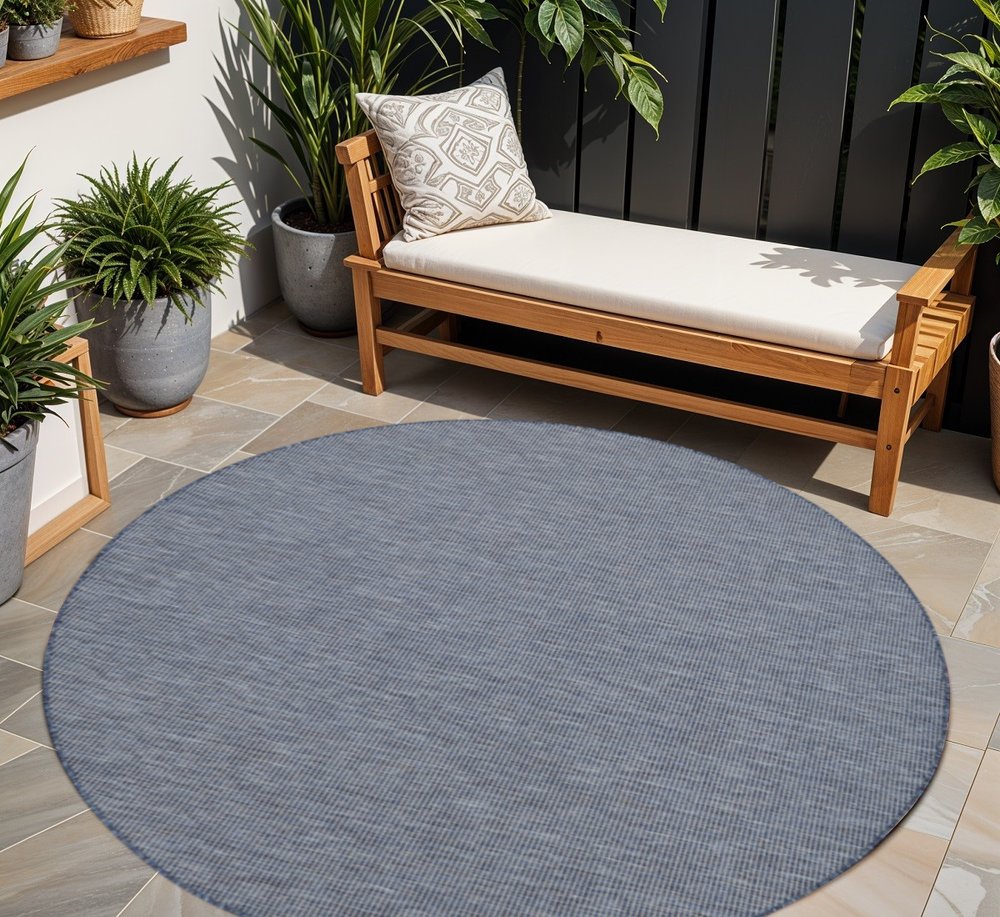8' Navy Blue Round Power Loom Area Rug