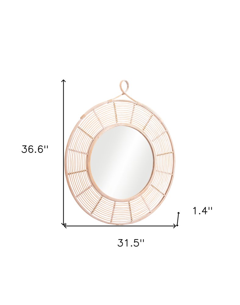 37" Natural Round Framed Accent Mirror