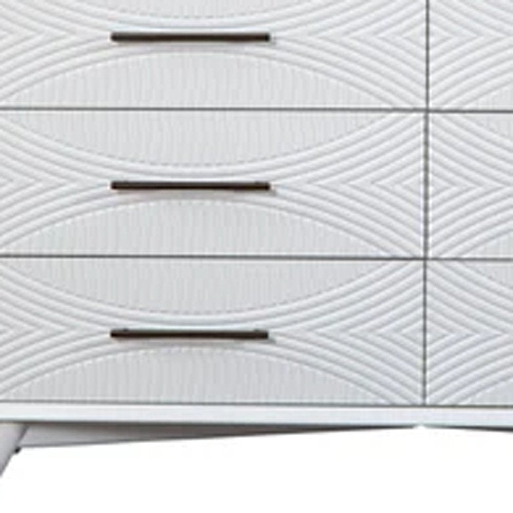 56" White Carved Geometric Solid Wood Six Drawer Double Dresser