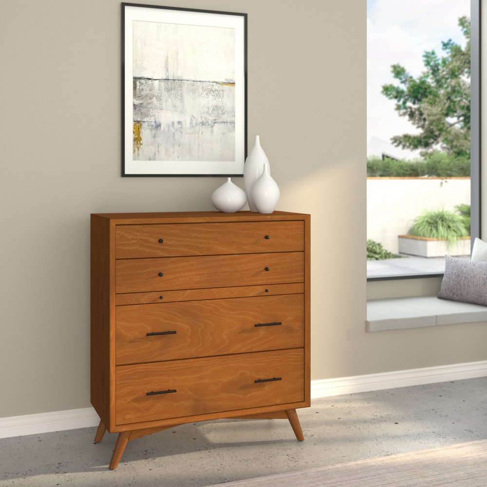 38" Brown Solid Wood Four Drawer Dresser