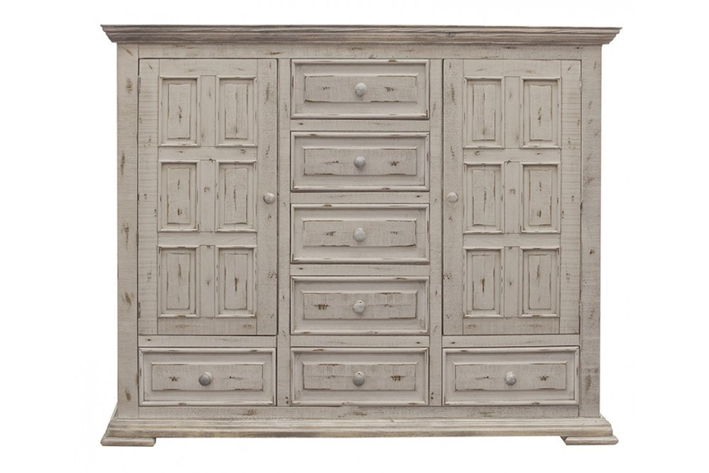 64" White Solid Wood Seven Drawer Gentlemens Chest
