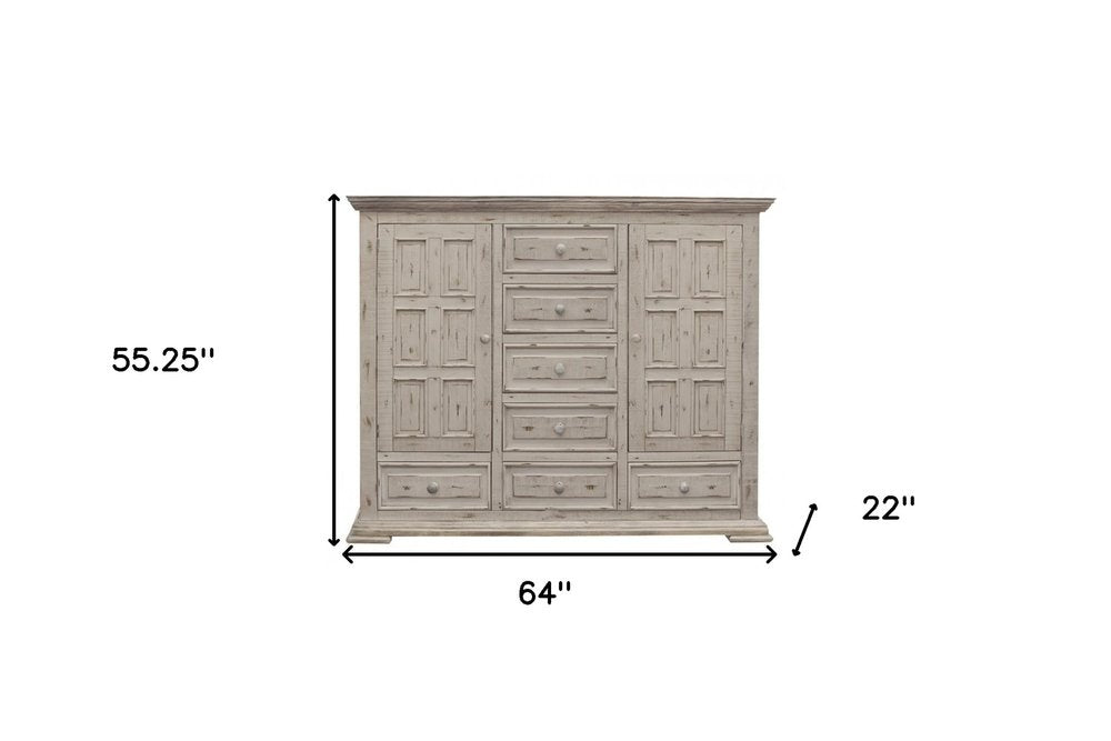 64" White Solid Wood Seven Drawer Gentlemens Chest