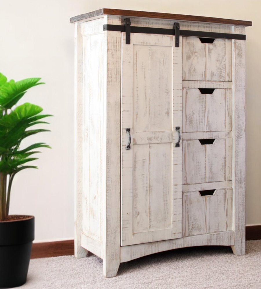 54" Brown And White Solid Wood Four Drawer Combo Dresser