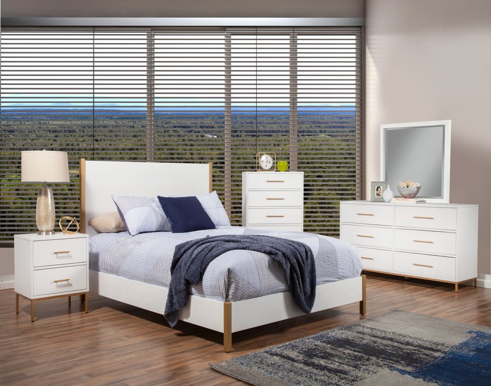 Natural and White Solid Wood And Upholstery King Bed Frame