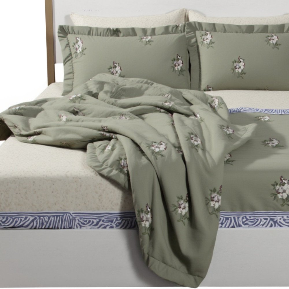 Natural and White Solid Wood And Upholstery Full Bed Frame