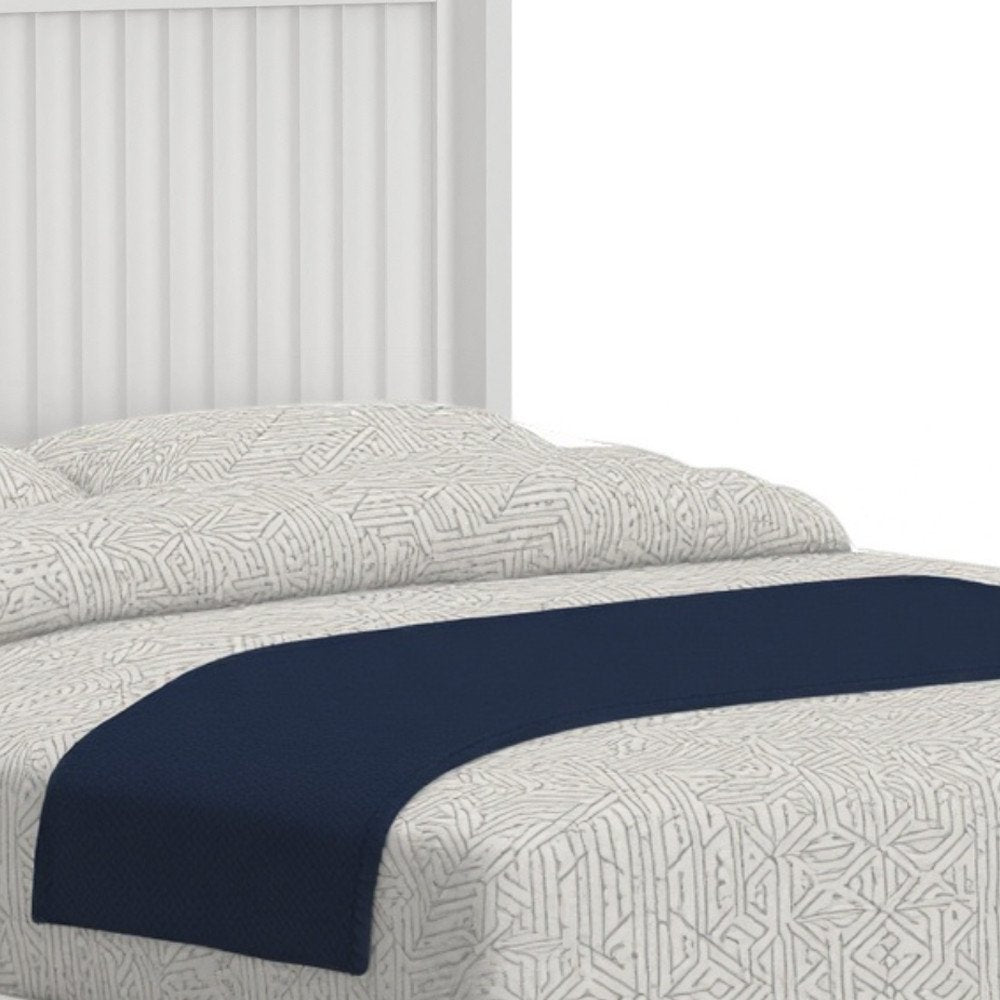 White Ribbed Texture Solid Wood Queen Bed Frame