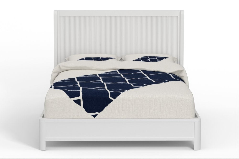 White Ribbed Texture Solid Wood King Bed Frame