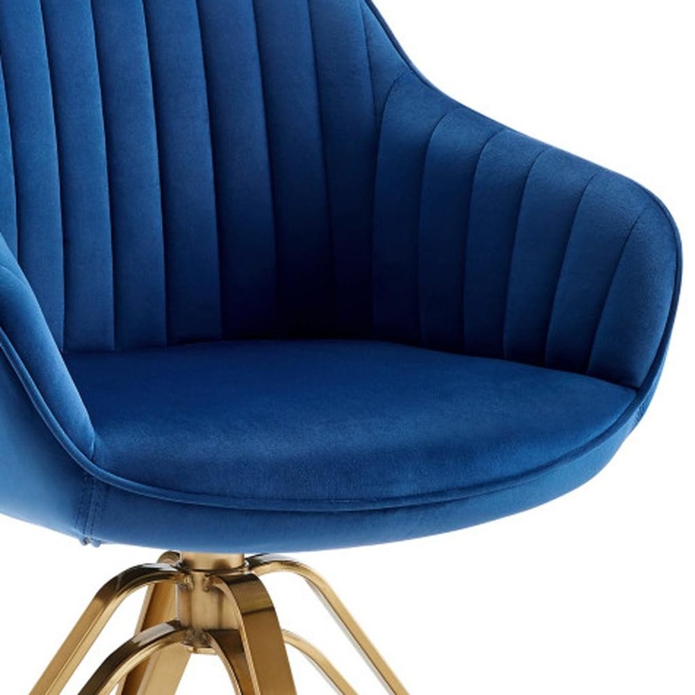 23" Blue And Gold Velvet Swivel Arm Chair