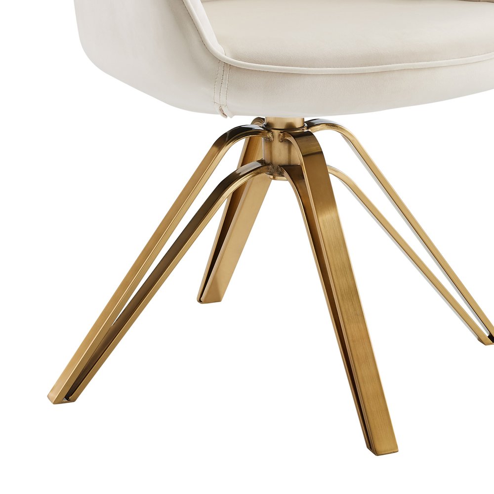 23" Off White And Gold Velvet Swivel Arm Chair