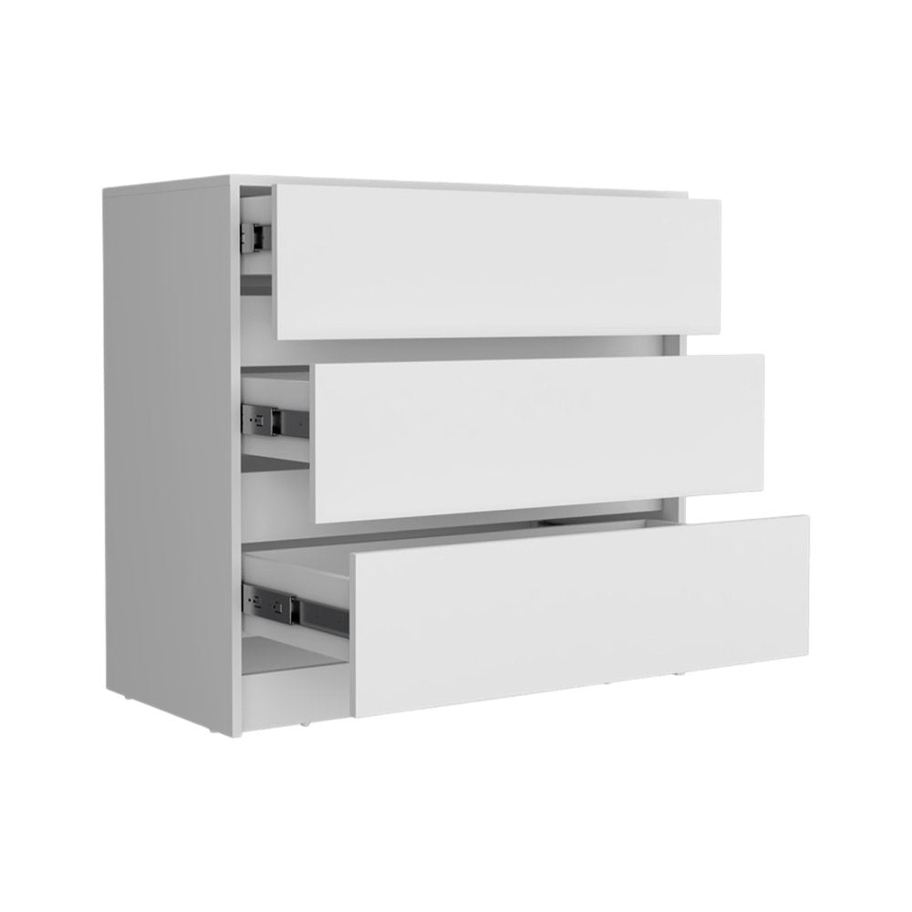 33" White Wood Three Drawer Dresser