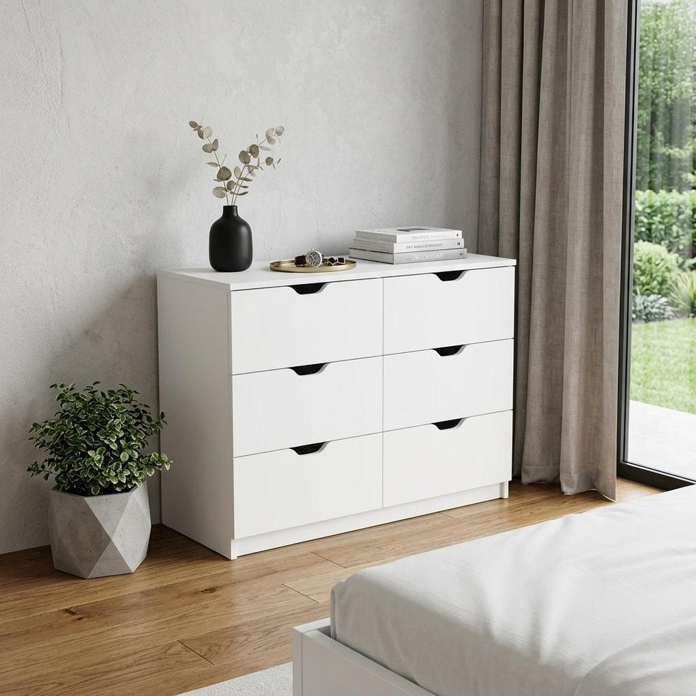 42" White Wood Four Drawer Double Dresser