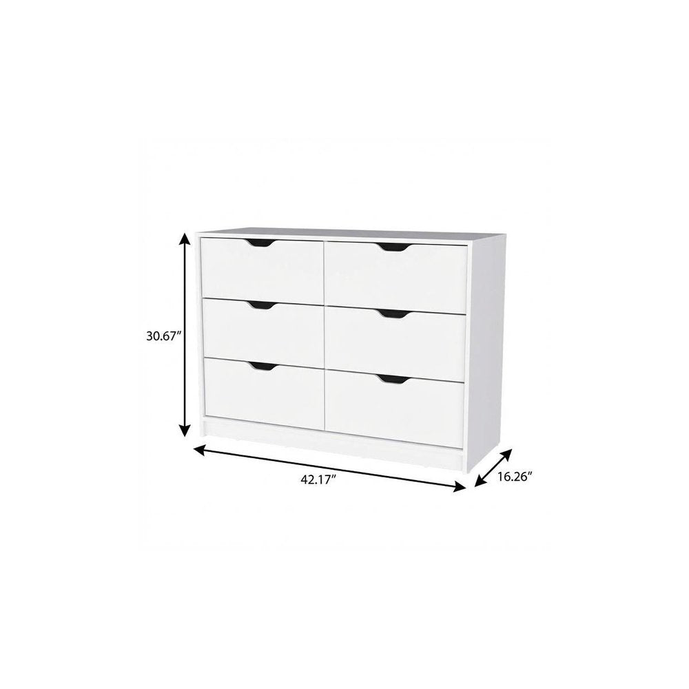 42" White Wood Four Drawer Double Dresser