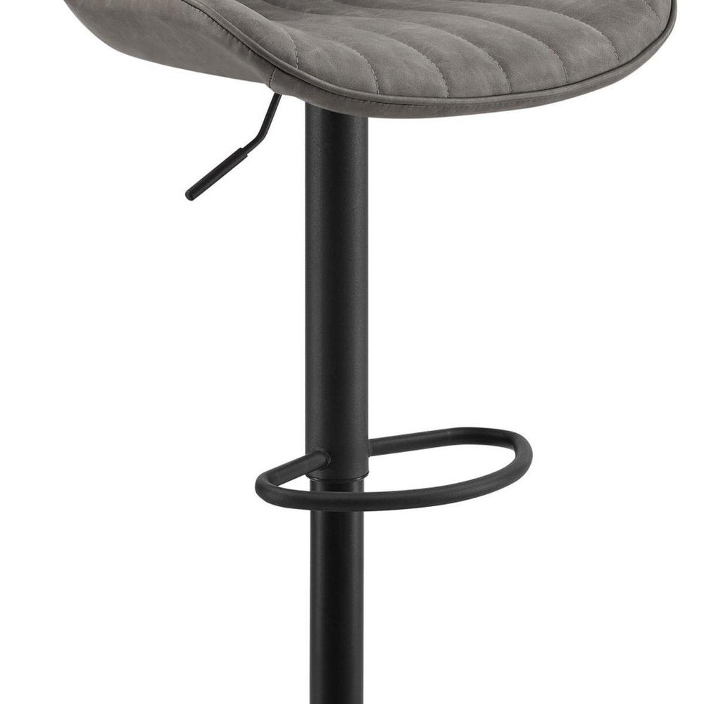 Set of Two Gray And Black Faux Leather And Steel Low Back Adjustable Height Swivel Bar Chairs