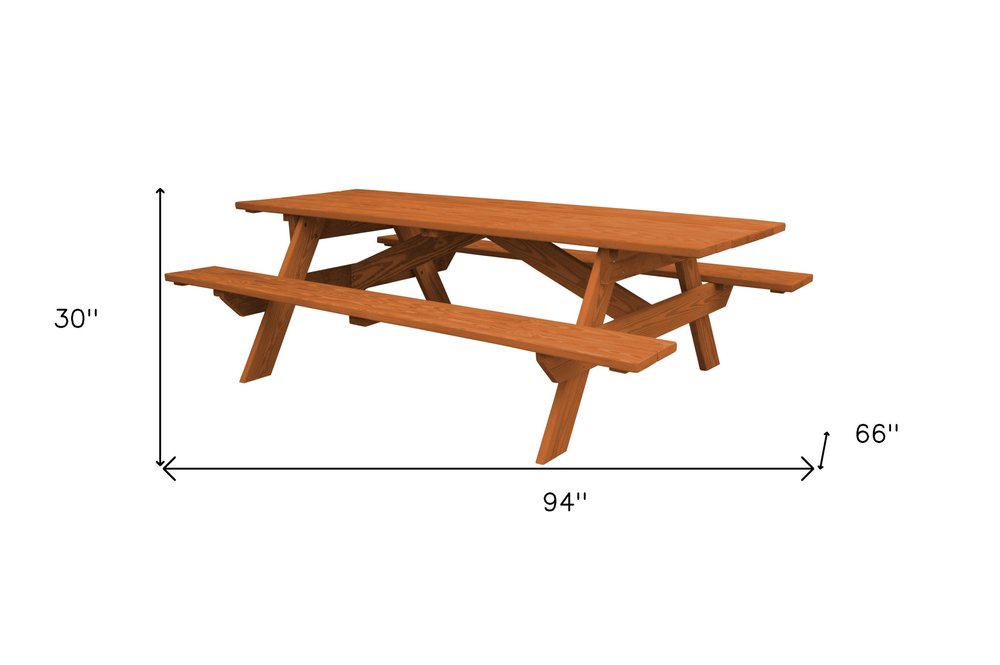 94" Brown Solid Wood Outdoor Picnic Table