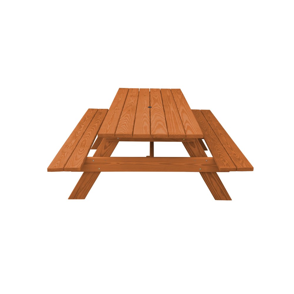 94" Brown Solid Wood Outdoor Picnic Table with Umbrella Hole