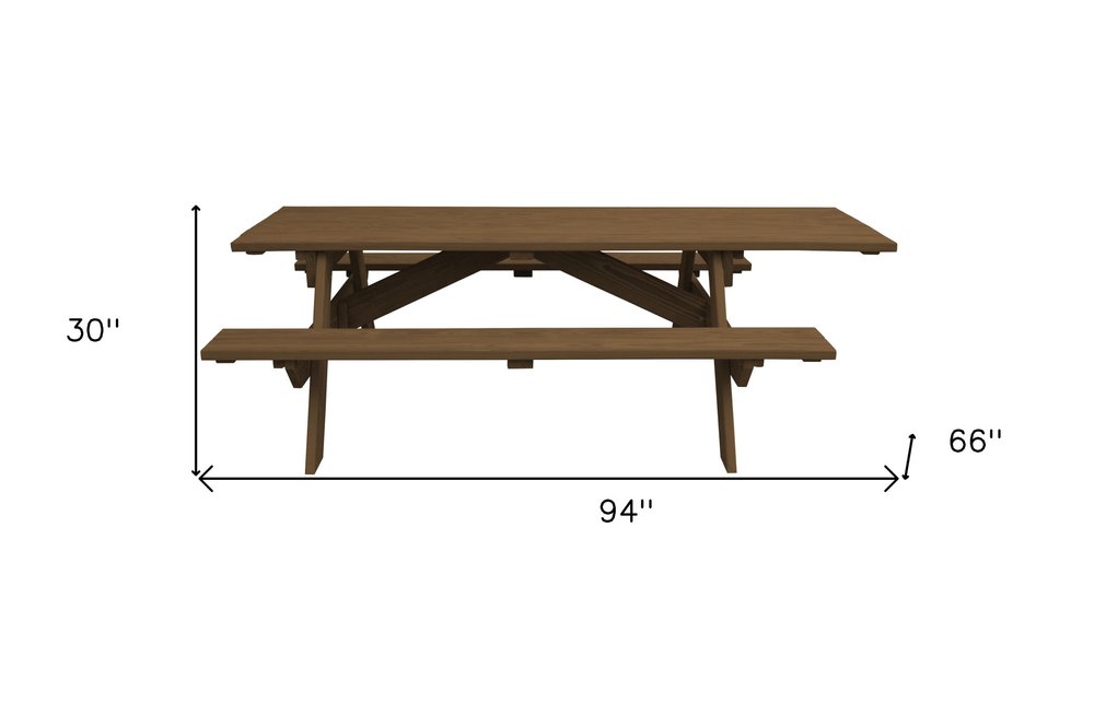 94" Brown Solid Wood Outdoor Picnic Table