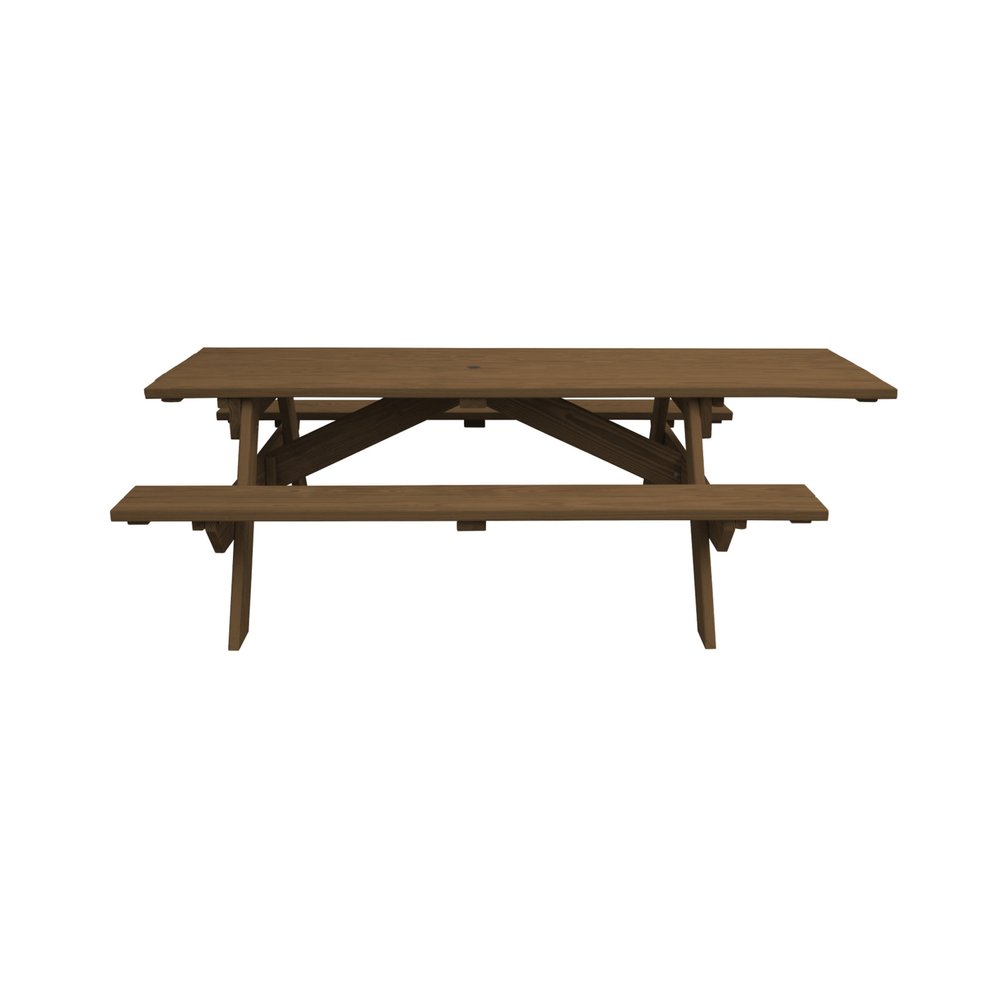 94" Brown Solid Wood Outdoor Picnic Table with Umbrella Hole