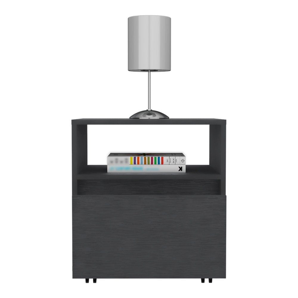 20" Black Wood One Drawer Nightstand