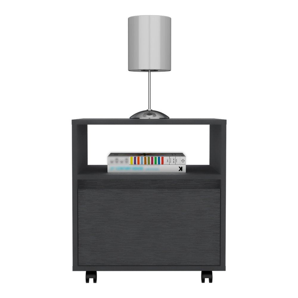 20" Black Wood One Drawer Nightstand