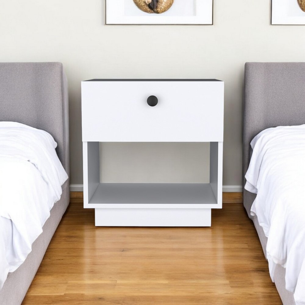 20" White Wood One Drawer Nightstand