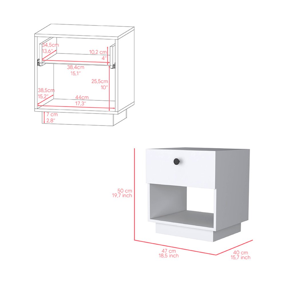 20" White Wood One Drawer Nightstand