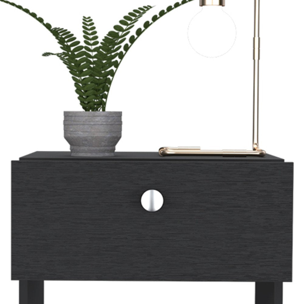 20" Black Wood One Drawer Nightstand