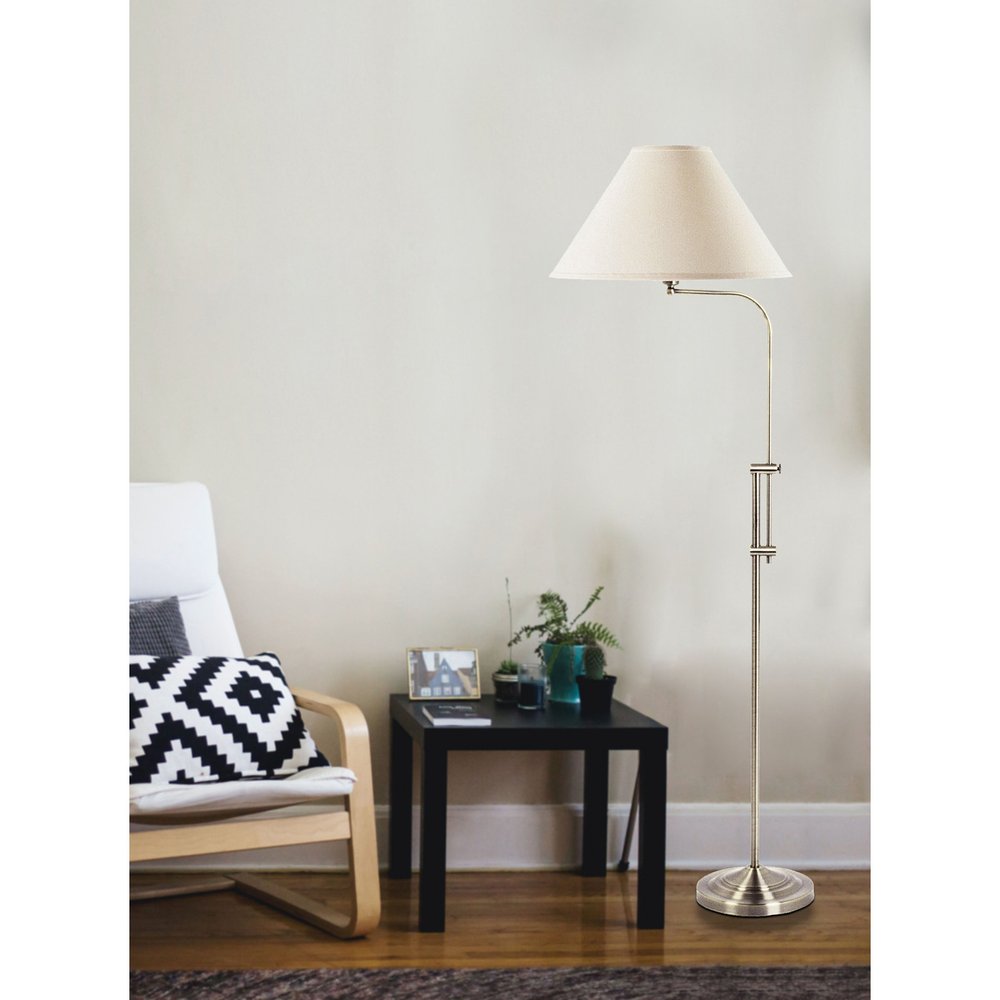 68" Nickel Adjustable Floor Lamp With White Fabric Empire Shade