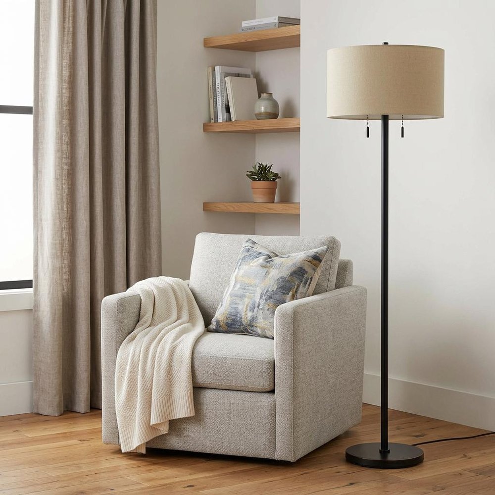 59" Bronze Two Light Traditional Shaped Floor Lamp With Brown Rectangular Shade