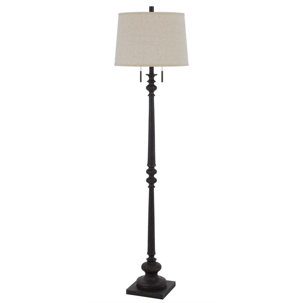 63" Rust Two Light Floor Lamp With Beige Fabric Square Shade