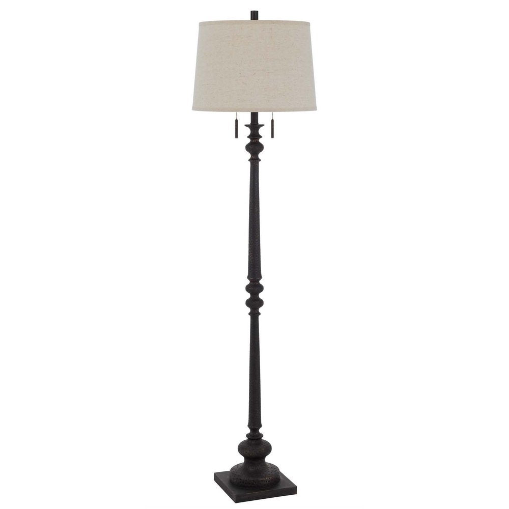 63" Rust Two Light Floor Lamp With Beige Fabric Square Shade