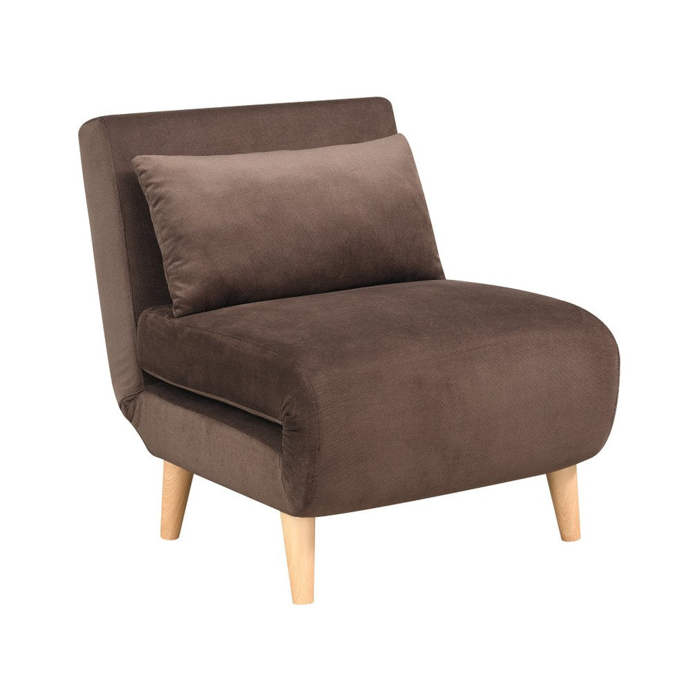 27" Brown and Natural Upholstered Convertible Chair And Toss Pillow